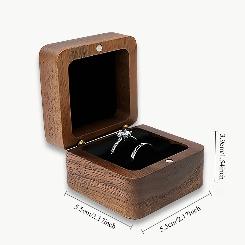 CUSTOM วอลนัทไม้กล่องแหวน Handcrafted ผู้ถือแหวนไม้ส่วนบุคคล MINI เครื่องประดับสําหรับข้อเสนองานแต่งงาน