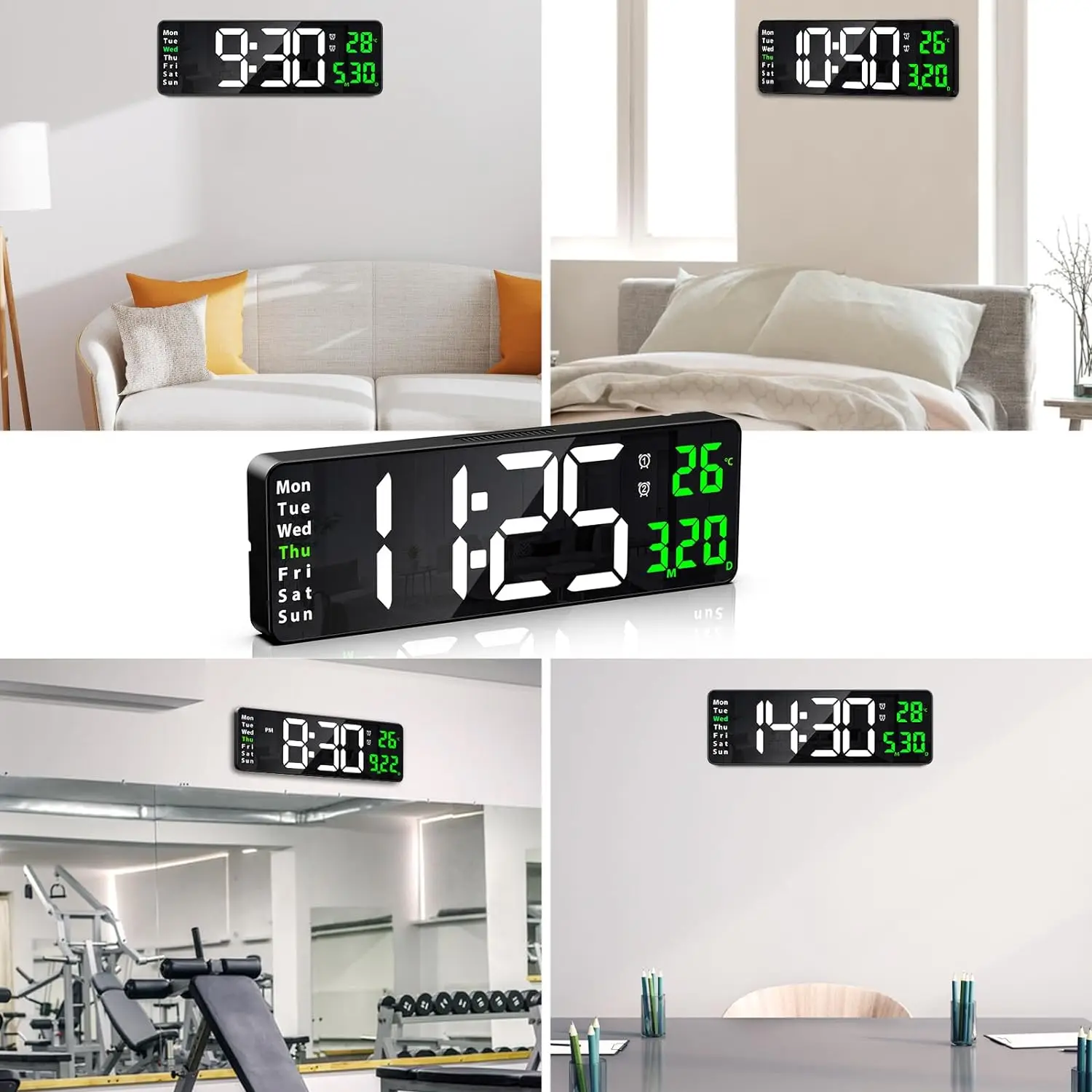 16 بوصة شاشة كبيرة متعددة الوظائف عرض ساعة الشمال الرقمية Vlock بسيط غرفة المعيشة ساعة LED التحكم عن بعد ساعة حائط