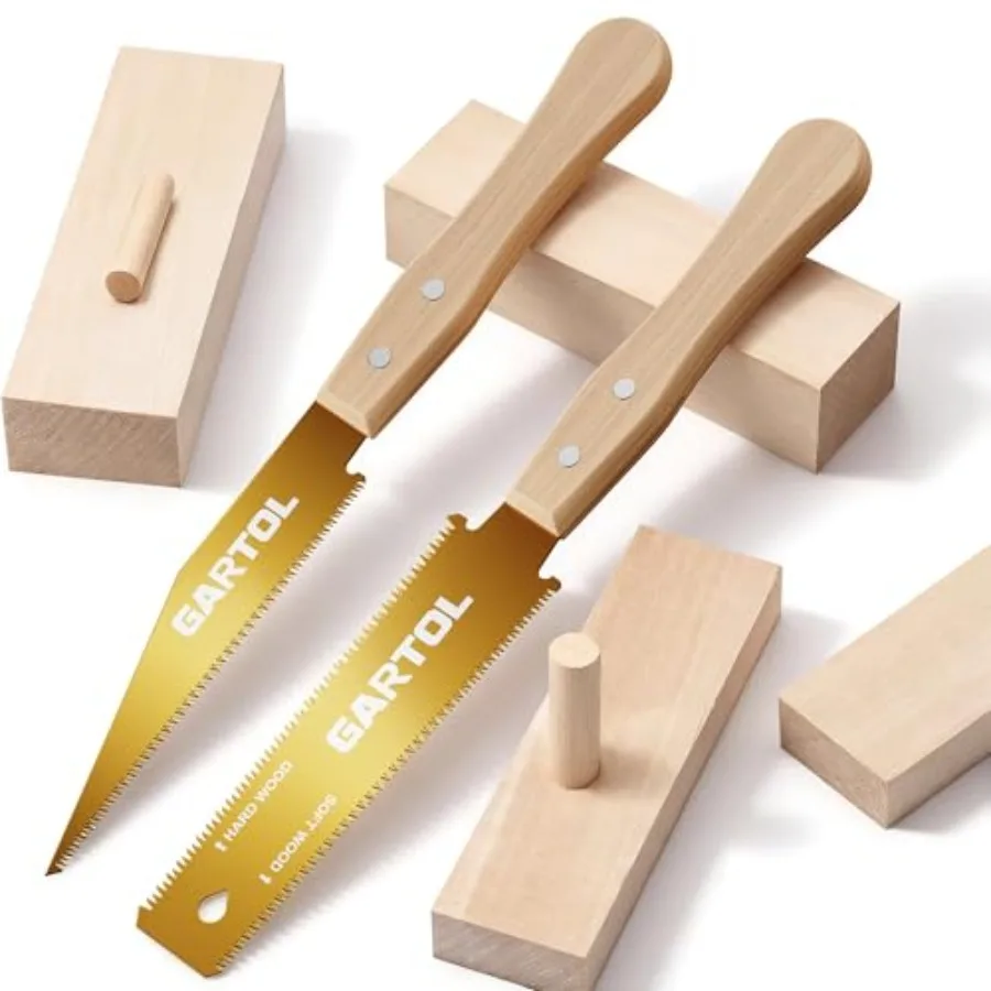 

Japanese Pull Saw Set for Woodworking - 2-Piece Hand Saw with 6 Inch Flush Cut and Double-Edged Ryoba Blade - SK5 Steel Precisi
