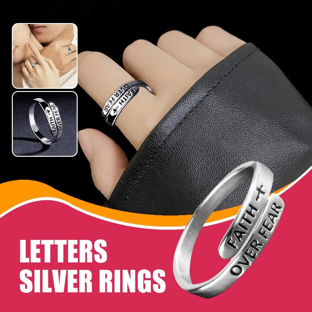 New High-end Letters Silver Rings Reputation FAITH FEAR Men Personalized Finger Women OVER Trendy Gift Oping Line Y7P4