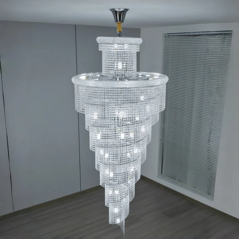 Rotating Staircase Crystal Chandelier Duplex Lobby Light Home Villa Apartment Living Room Chandelier Lustre Ceiling Chandelier