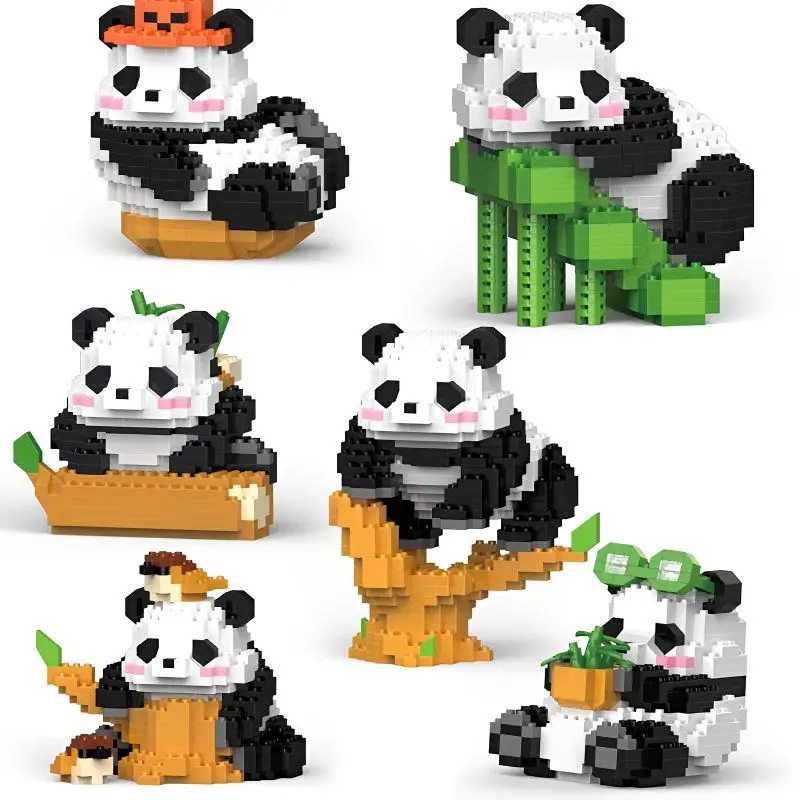 MINI Creative DIY Panda Building Block Assemable Animal Cute Chinese Style Educational Toys Model Bricks Craft Kit Xmas Gifts