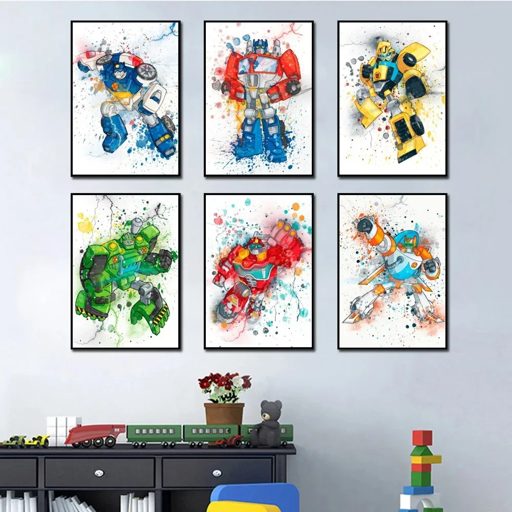 Watercolor Cartoon Transformers Canvas Posters Optimus Prime Graffiti Wall Art Prints Bumblebee Decor Painting For Kids Room