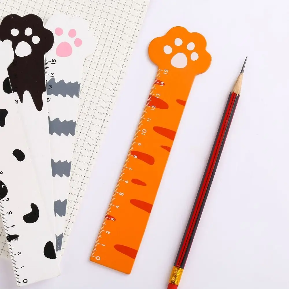 Cat's Paw Cute Wood Tools Ruler Cartoon Creative 15CM Straight Ruler Funny Novetly Student Straight Ruler Stationery