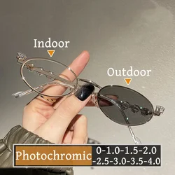 Luxury Anti-blue Light Myopia Glasses Women's Photochromic Minus Diopter Eyewear Fashion Near Sighted Prescription Eyeglasses
