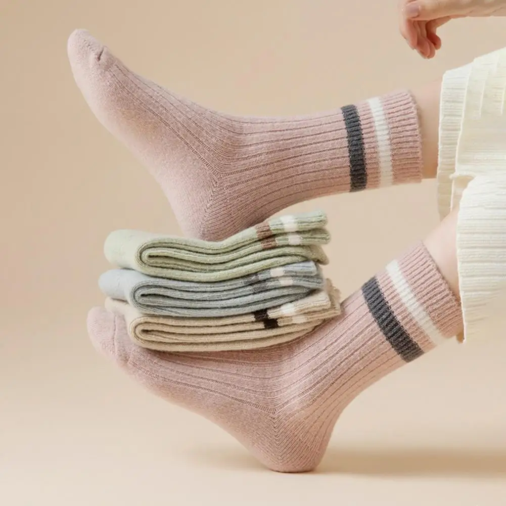 

Elastic Ankle Socks Cozy Striped Winter Socks for Women Plush Mid-tube High Elasticity Wrapping Anti-slip Floor Socks