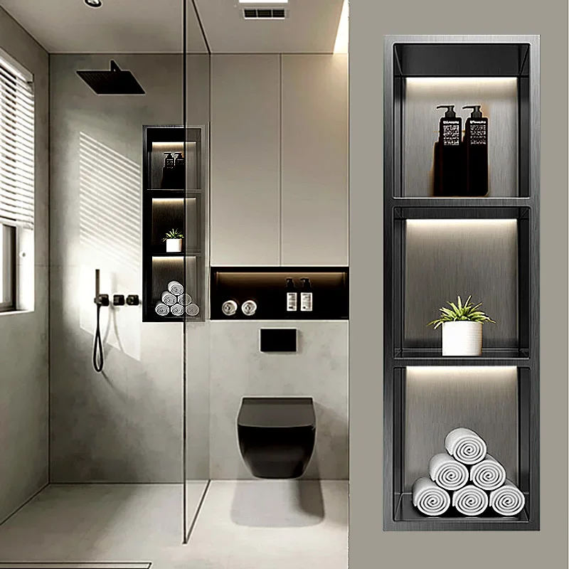 304 Stainless Steel Embedded Niche Hand Washing Bathroom Bathroom Shower Room Toilet Embedded Storage Wall Cabinet