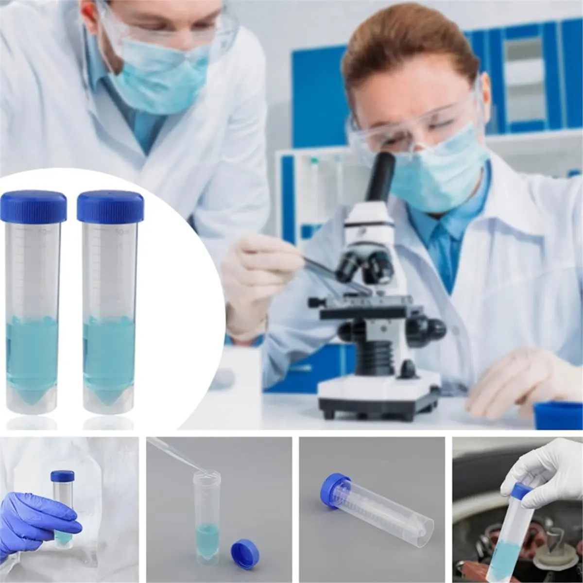 100pcs 50mL Self Standing Centrifuge Tubes with Screw Cap Lid, Lab Grade Polypropylene Plastic, Printed Graduation