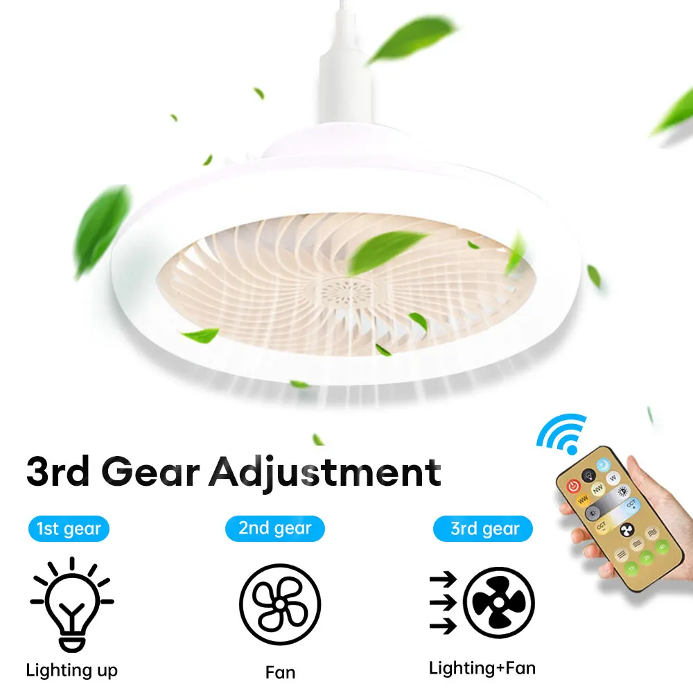 Smart Remote Control Ceiling Fan With Remote Control and Light E27 Aromatherapy Fan Ceiling Light Smart Silent Ceiling Fan