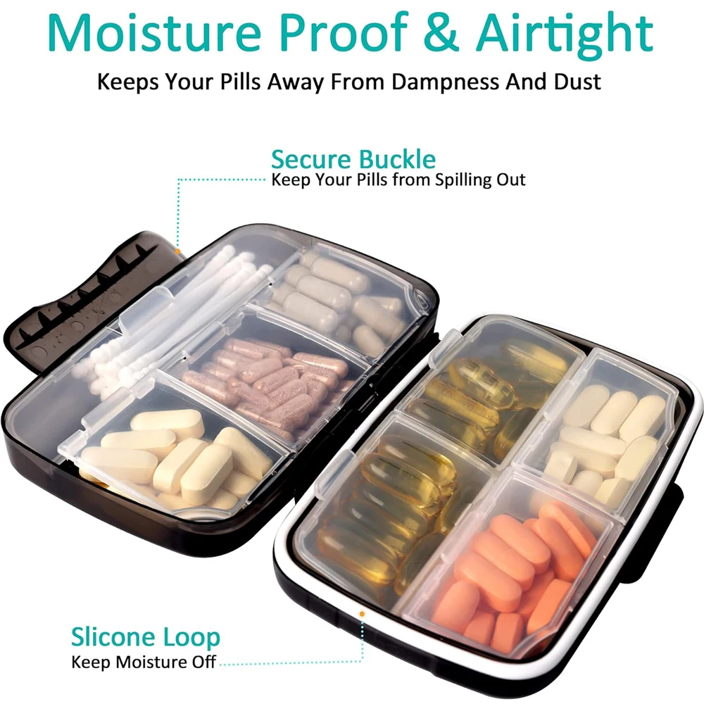 1PC Moisture Proof Pill Organizer Pill Box Large Pill Dispenser Home Supplement Holder Portable Vitamin Jumbo Size 8 Compartment