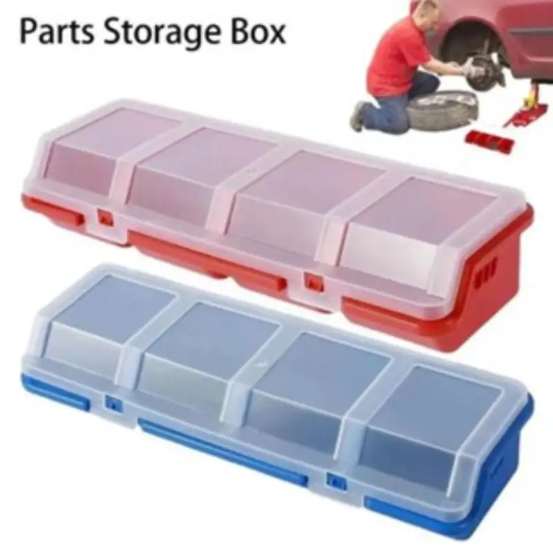 Screw Organizer Box Blue Red Black Parts Storage Box 4 Compartments With Lid Plastic Tool Part Bin