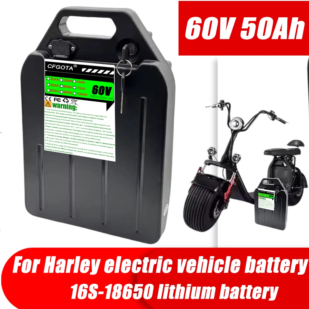 For Harley Citycoco 60V 20Ah-100Ah Lithium Battery 18650 Waterproof Electric Motorcycle Suitable for City Coco Electric Scooter
