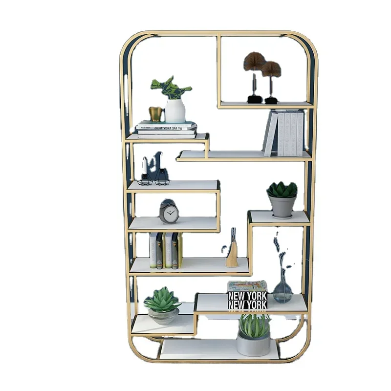 modern living room storage rack luxury gold metal book shelf home decor standing display rack