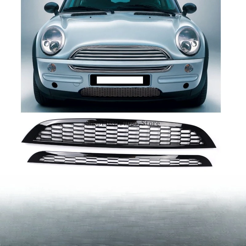 

For 01-06 BMW Mini R50 Glossy Black Honeycomb Front Bumper Upper and Lower Grille 51137026202