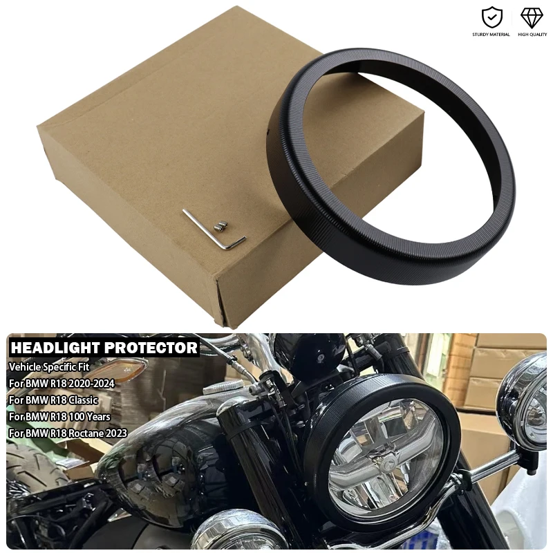 

Motorcycle Headlight Protector Head Lights Protection Cover Trim Rings Fits For BMW R18 100 Years R 18 Classic Roctane 2020-2024