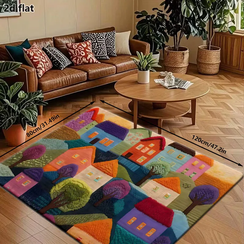 Tapis de sol coloré Village – Tapis de bain doux et antidérapant avec support en PVC pour salle de bain, cuisine et entrée, 40x60cm, 1 pièce