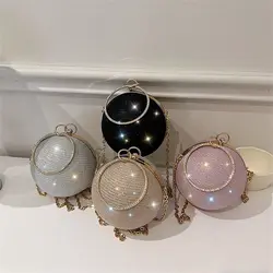 Fashion Circular Evening Bag Luxury Wedding Party Shoulder Bags Elegant Rhinestone Decorative Chain Banquet Clutch Handbags