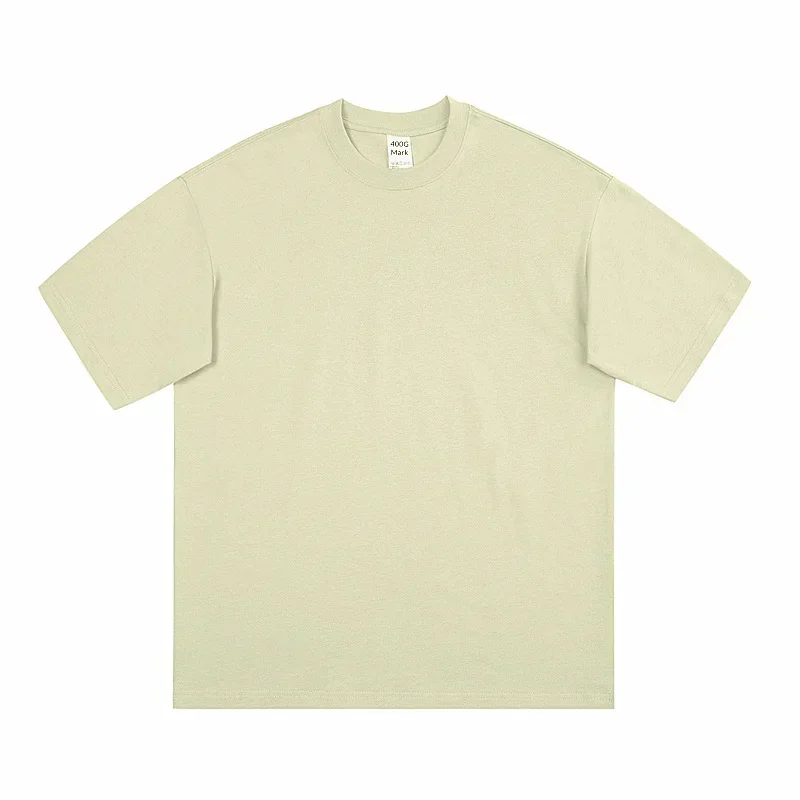 Khaki 400g Heavyweight Short Sleeved T-shirt for Men's Summer Cotton Thick Small Neckline American Half Sleeved Base Shirt