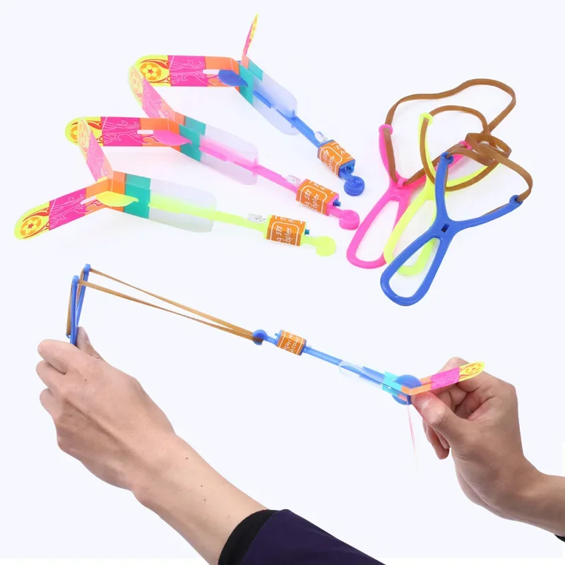 Fusée Volante Shoous avec Lumières LED Clignotantes pour Enfants, Jouets Slingshot, Hélicoptère artificiel astique Rotatif, Extérieur, 10Pcs