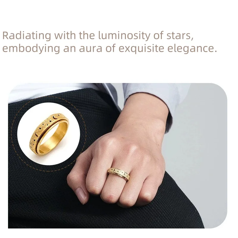 Matte Stainless Steel Moon And Star Rings For Men Anti Stress And Anxiety Rotating Ring Metal Rotating Jewelry Accessories