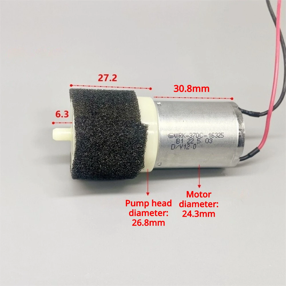 CJP37-C12D2 DC12V Mini Inflation Air Pump Medical Accessory 2L/min 540mmHg Fits ID4 OD6mm Tube Intermittent Working Low Noise