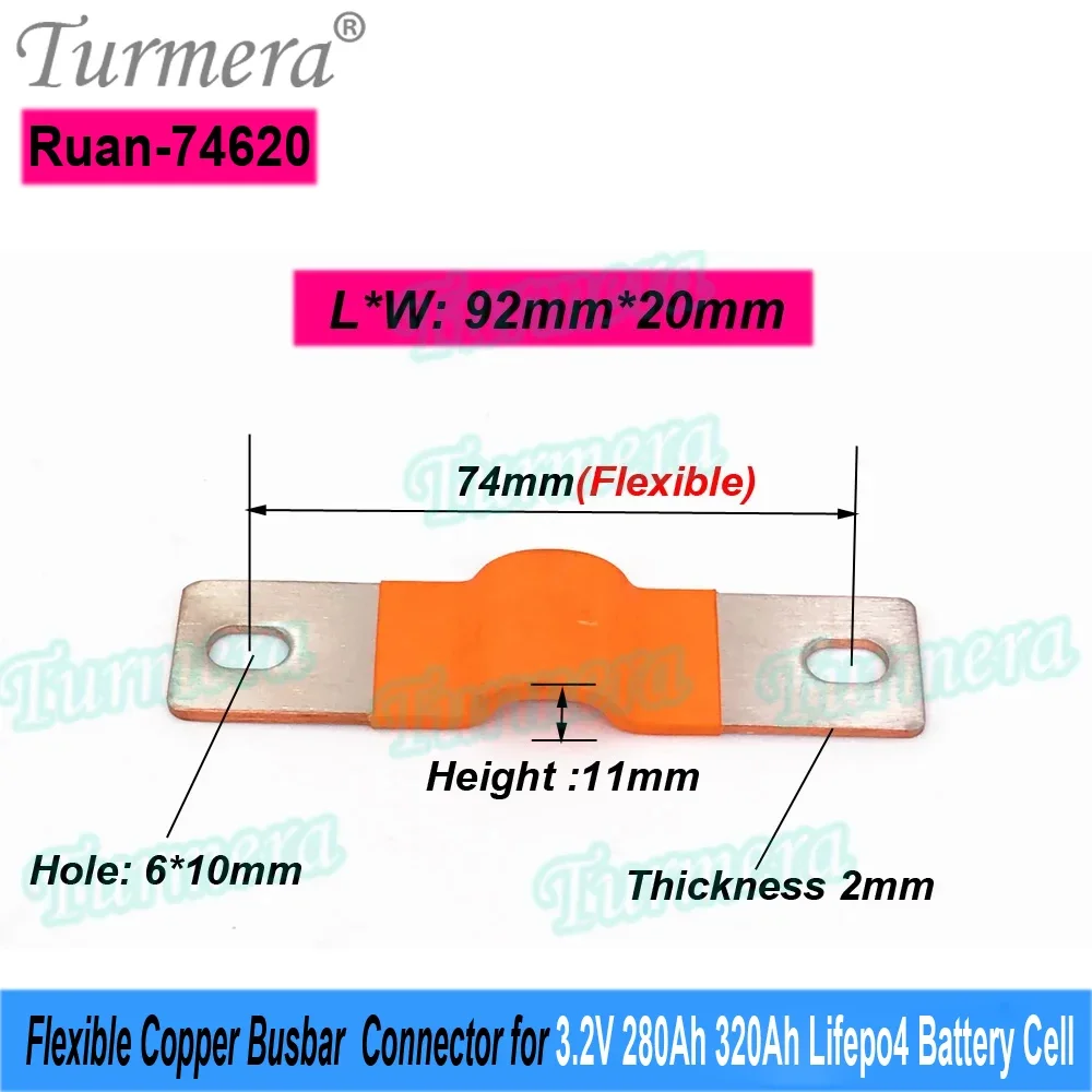 12V 48V Flexible Copper Busbar Connector Hole to Hole 74mm 56mm 2mm 4mm 300A for 280Ah 320A 360Ah Lifepo4 Battery Diy Use view 4