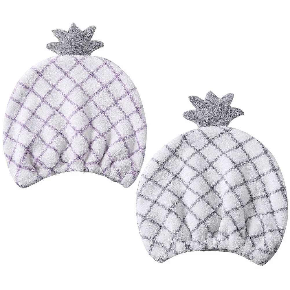2 قطعة قبعات تجفيف الشعر تصميم الأناناس سريعة الجافة المرجان الصوف ماصة الشعر التفاف المناشف للنساء المنزل استخدام قبعات حمام سميكة #2