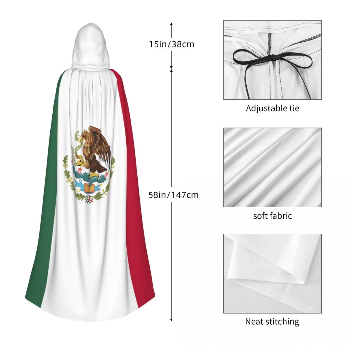 Unisex Adult Mexico Flag Cloak with Hood Long Witch Costume Cosplay