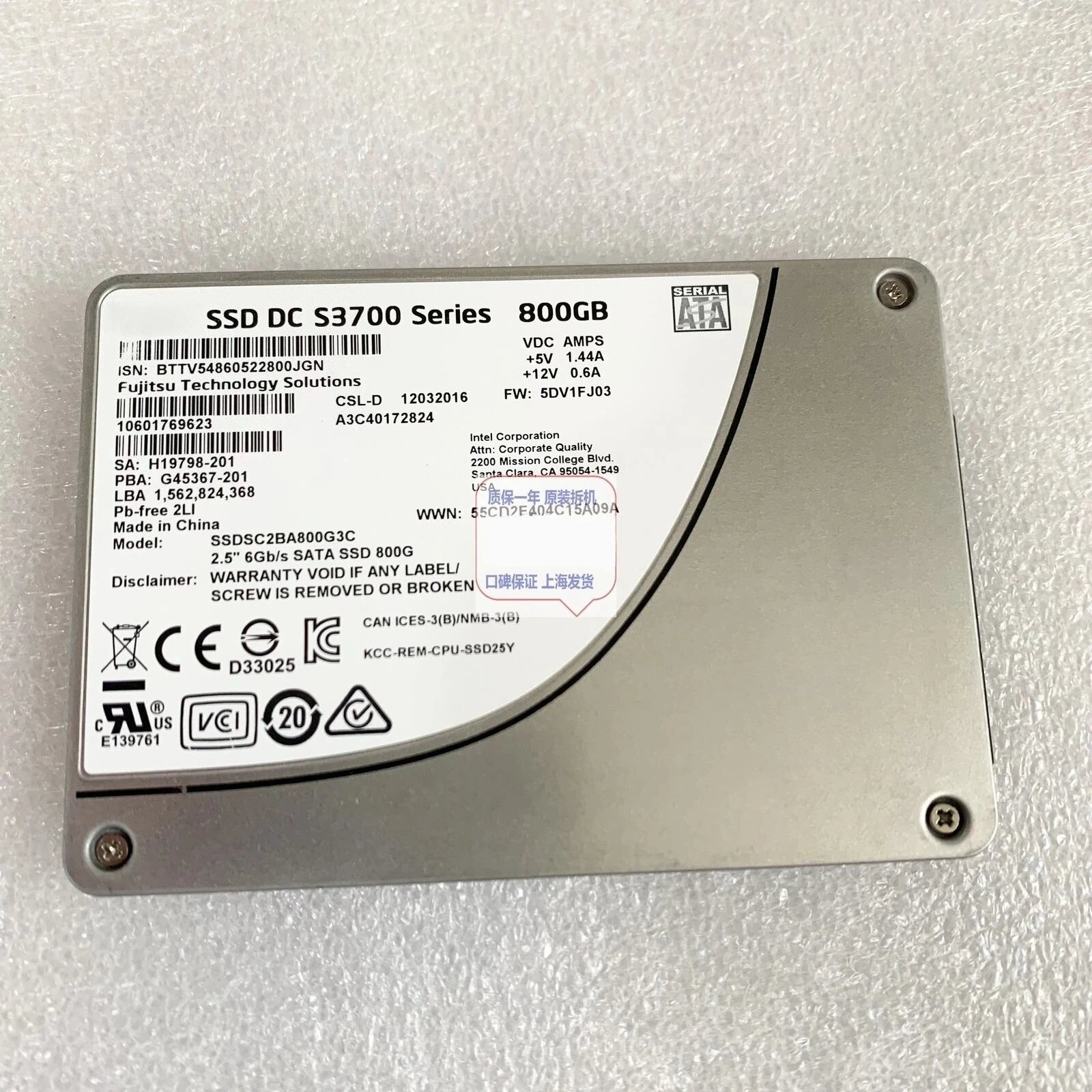 

SSDSC2BA800G3C SSD DC S3700 800 ГБ 800 ГБ Б/у