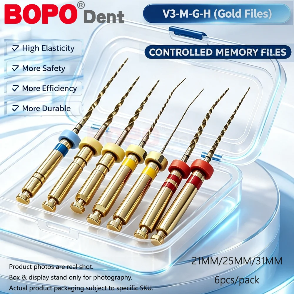 6pcs/Box Dental Heat Activated Gold Flexible Files Canal Root Treatment Rotary Golden File Dentist Tools Endodontic Files