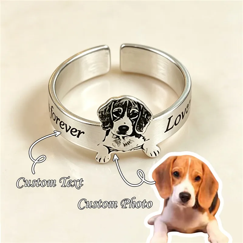 1PCS Pet Photo Opening Hobby Customized Rings Stainless Steel Jewelry Personalized Animal Rings Women Men Fashion Gifts