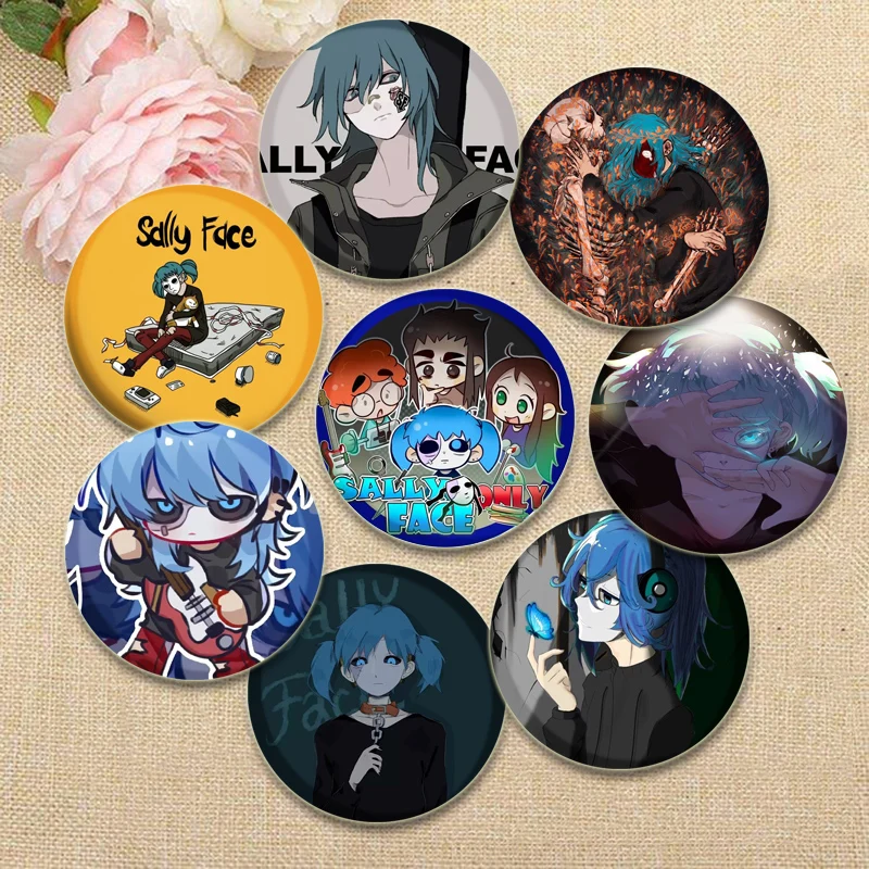 

Sally Face Badge Suspense Puzzle Game Lapel Pins 32/44/58mm Round Brooches for Backpack Clothes Accessories Fans Jewelry Gifts