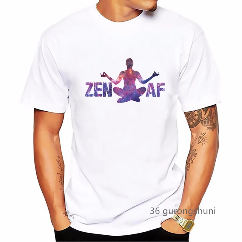 Zen Af Breathe Meditation Graphic Print Men'S Clothing Watercolor Lotus Flower Tshirt Homme Summer Short Sleeve T-Shirt Female