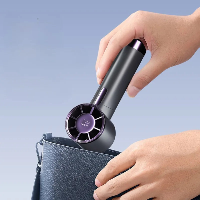 Mini Fan Aluminum Metal Body Strong Wind Speed Adjustment LED Display Low Noise 15-Hour Standby Portable Convenient Fan