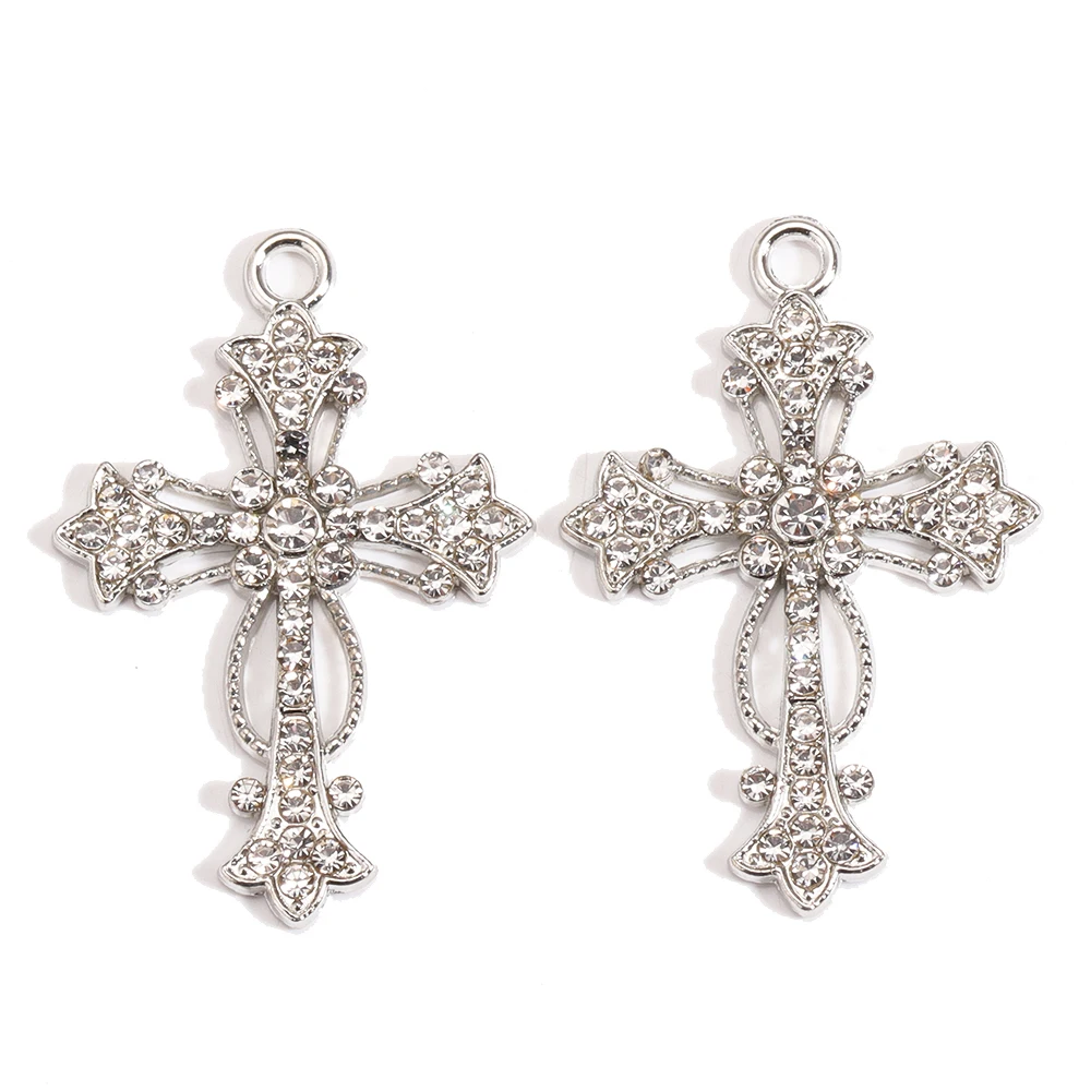 Peixin 10 Stück elegante Kreuz-Charms, Strasssteine, christlicher Schmuck für Mode, Halskette, Ohrringe, Schlüsselanhänger, DIY handgefertigte Anhänger – Detail 6