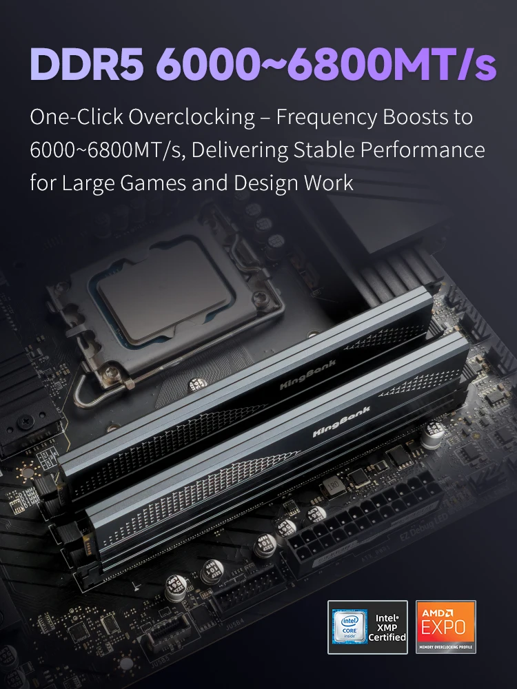Pamięć KingBank KFXB Series DDR5 24GBx2 6800MHz 6000MHz Dual Channel do gier i overclockingu z radiatorem, czarna — zdjęcie produktu 7