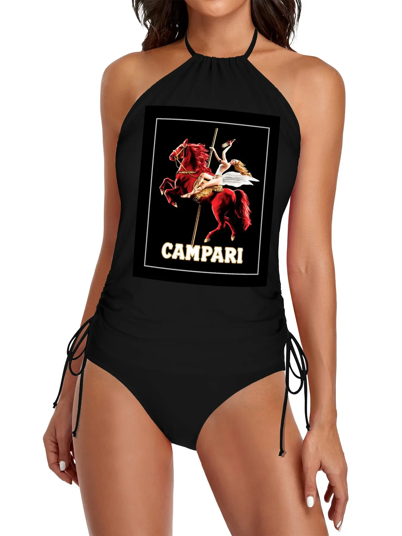 

Vintage Campari Wine and Liquor Spirits Red Horse Art Print Split Swimsuit Set swimsuits for woman