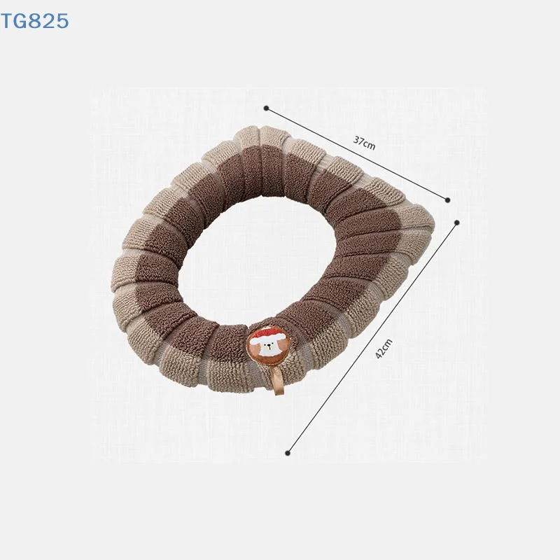 【AN】【AN】Color Block Portable Knitted Toilet Mat Thickened Washable Antifreeze Toilet Cover Thickened Knitted O Type Universal