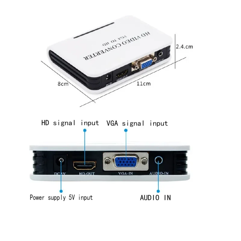 Convertidor de vídeo HD VGA a HDMI, Compatible con Cable de Audio y vídeo, 1080P, Full HD, HDTV, caja adaptadora para PC, ordenador portátil