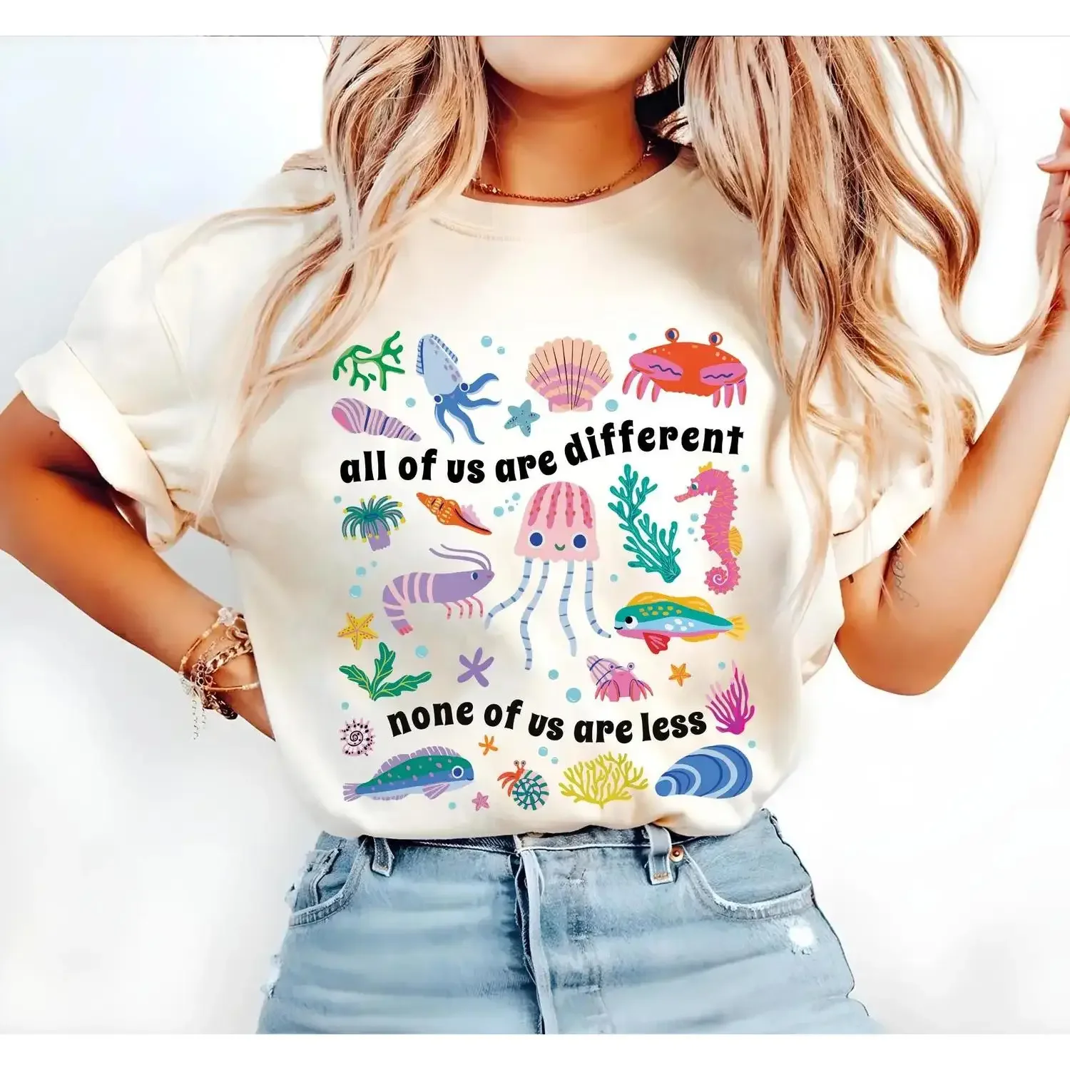 Inclusion Shirt, Autism T-Shirt, All of Us Are Different Neurodivergent Shirt, Ocean Lover Summer Special Education Teacher Tee