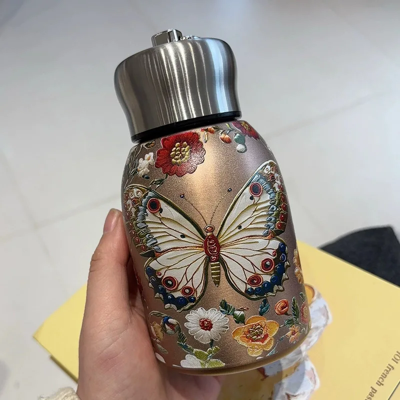 300ML Stainless Steel Vacuum Flask with Lifting Ring Double-layer Vacuum Water Bottle Thermos Cup for Student