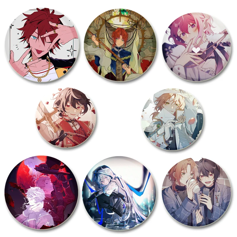 Round Anime Badge Ensemble Stars Cartoon Brooches HD Print Handmade Pins for Backpack Cothes Accessories Hat Decoration Gifts