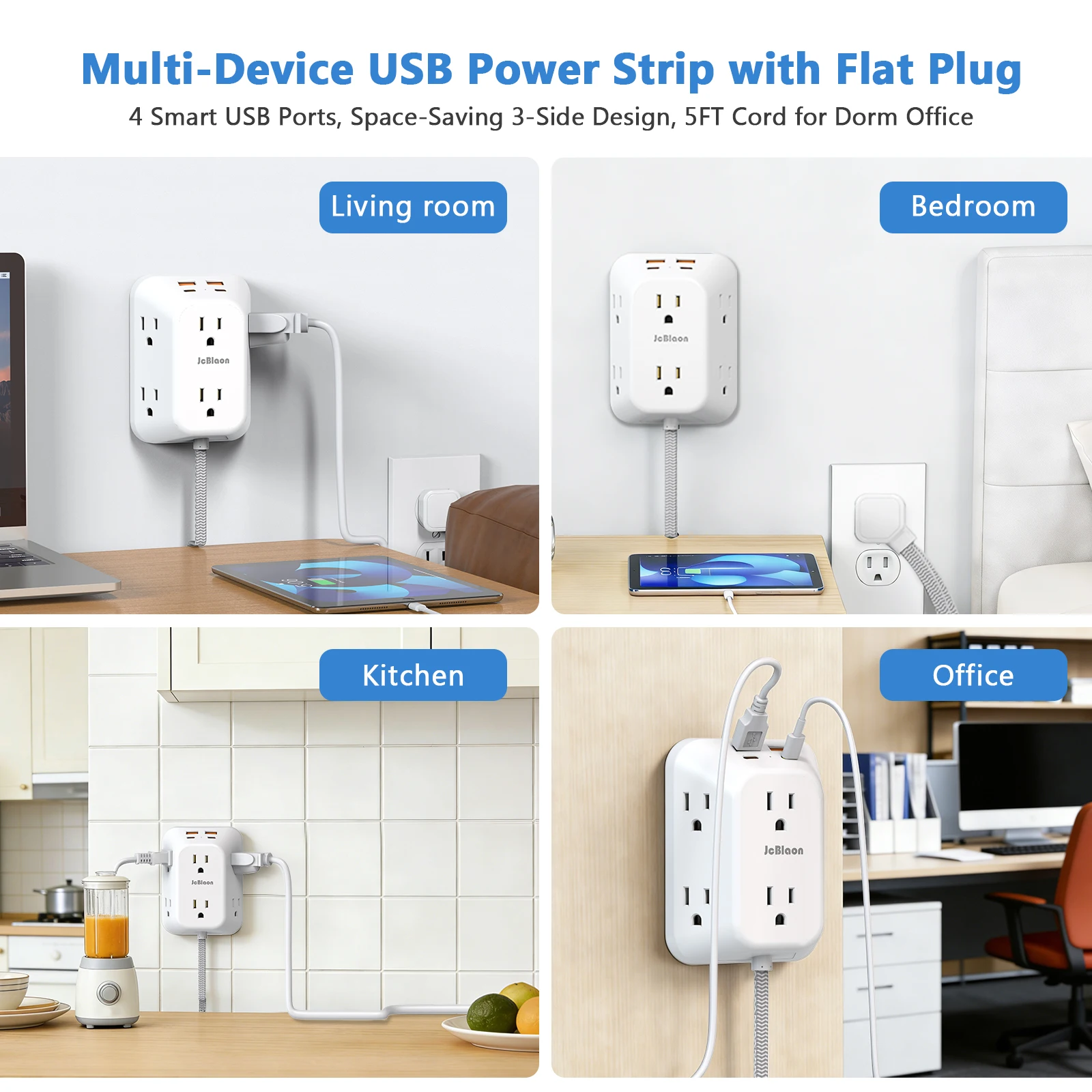 Power Strip with USB-C PD Fast Charging – US Plug Multi Outlet Extension Cord 5