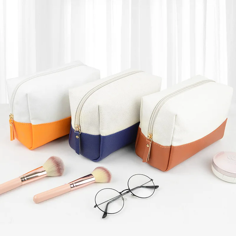 Patchwork color-blocked makeup bag, simple design, large capacity, for storing cosmetics and other items