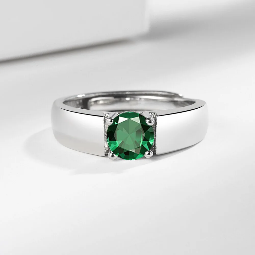 925 Sterling Silber Moissanit Herrenring Runder Schliff Edelstein Verstellbarer Offener Ring für Männer Hochzeit Verlobung Schmuck