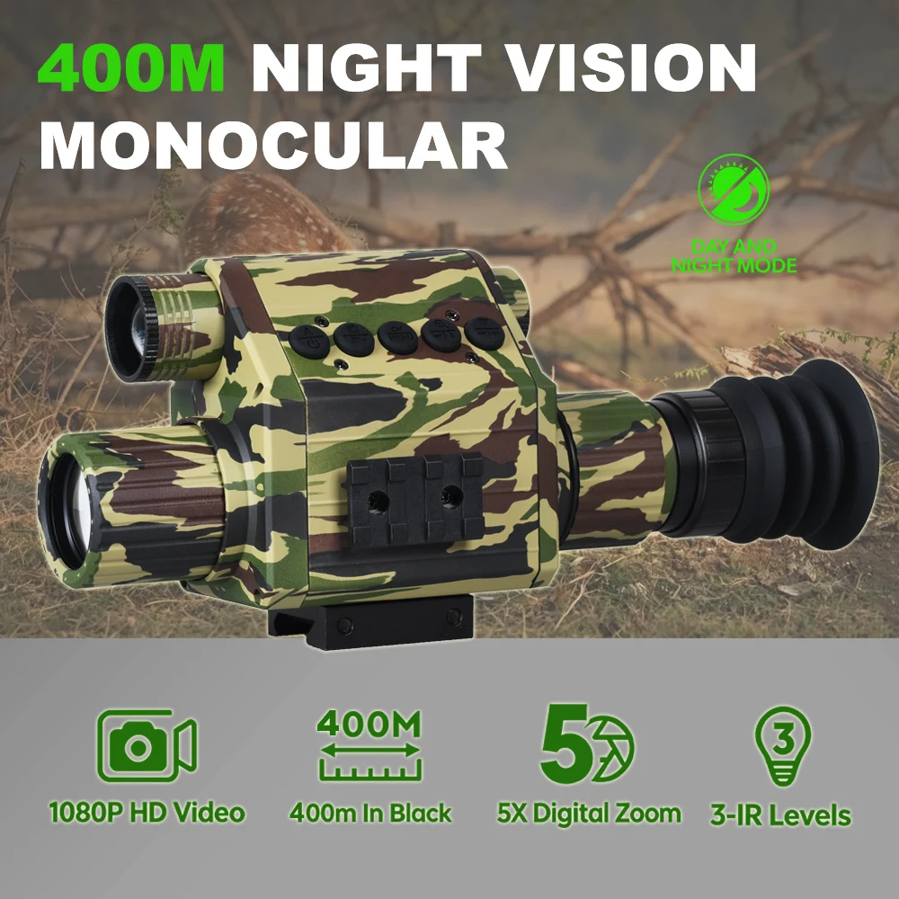 Digital Night Vision Monocular Day and Night Vision Scope 5X Zoom HD 1080P 400M Night View Distance Outdoor Wildlife Observation