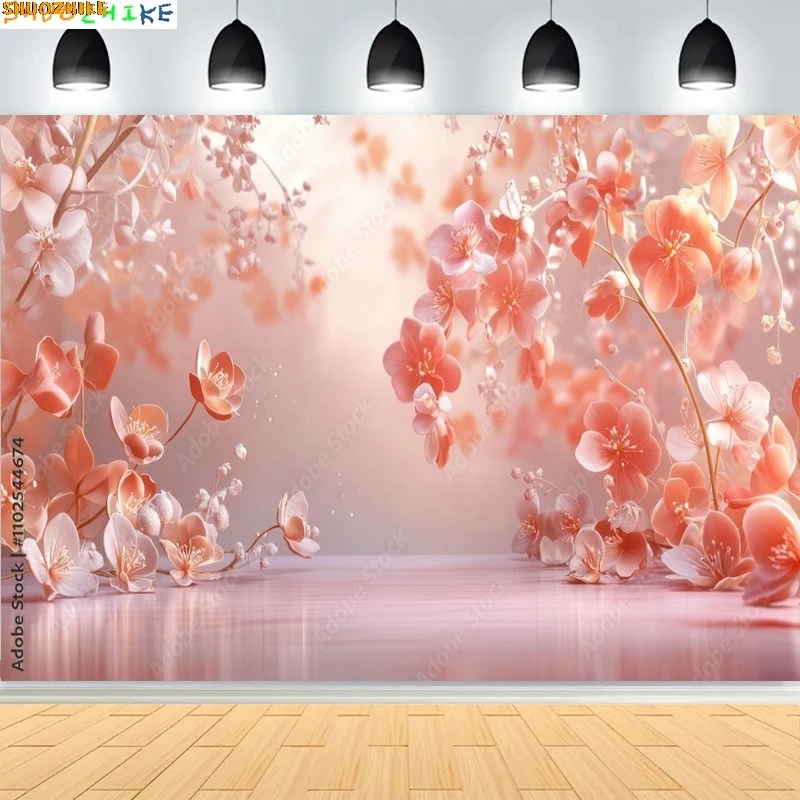 

Stage Background An Elegant Wedding Pink Floral Backdrop Dreamy Sheer Curtains And Cascading Blossoms Photo Studio Props CV-04