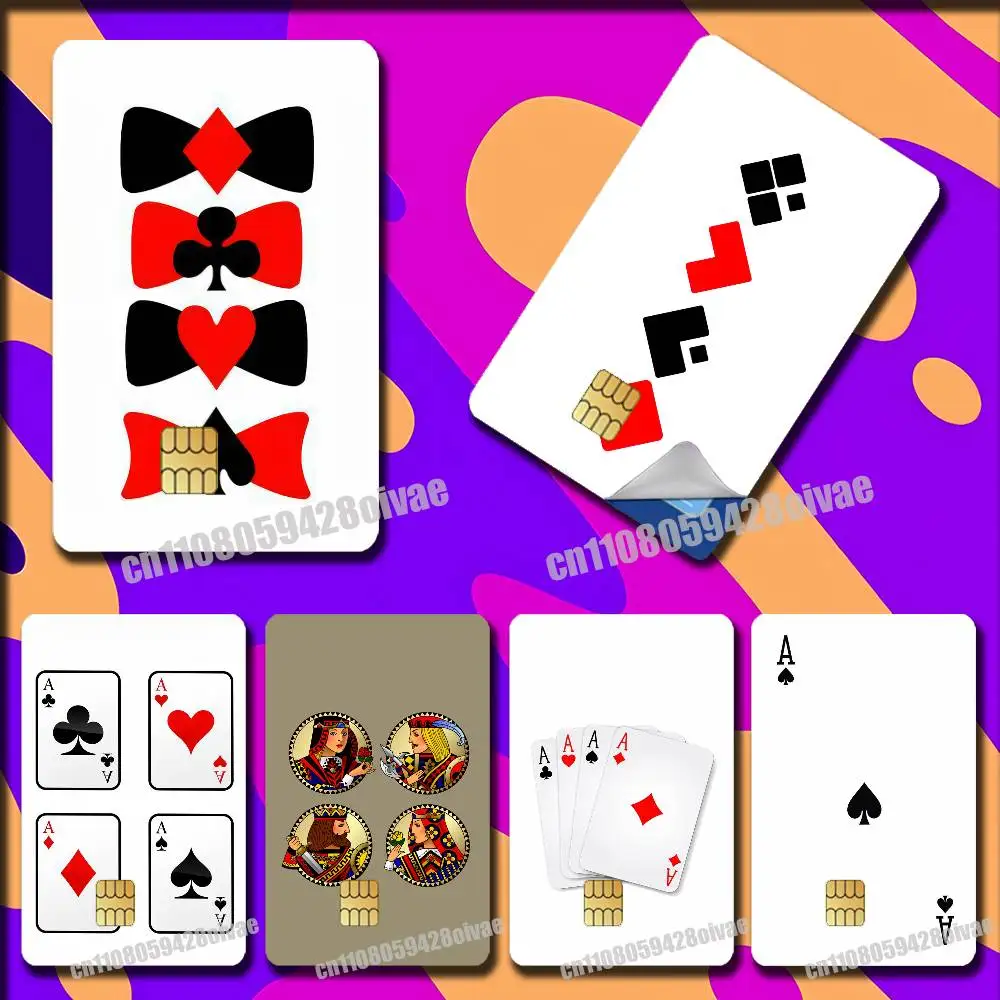 

For Playing Cards Poker Red Heart Spades King Queen Credit Bank Sticker Film Waterproof Protect Access Card Full Cover Skin ID