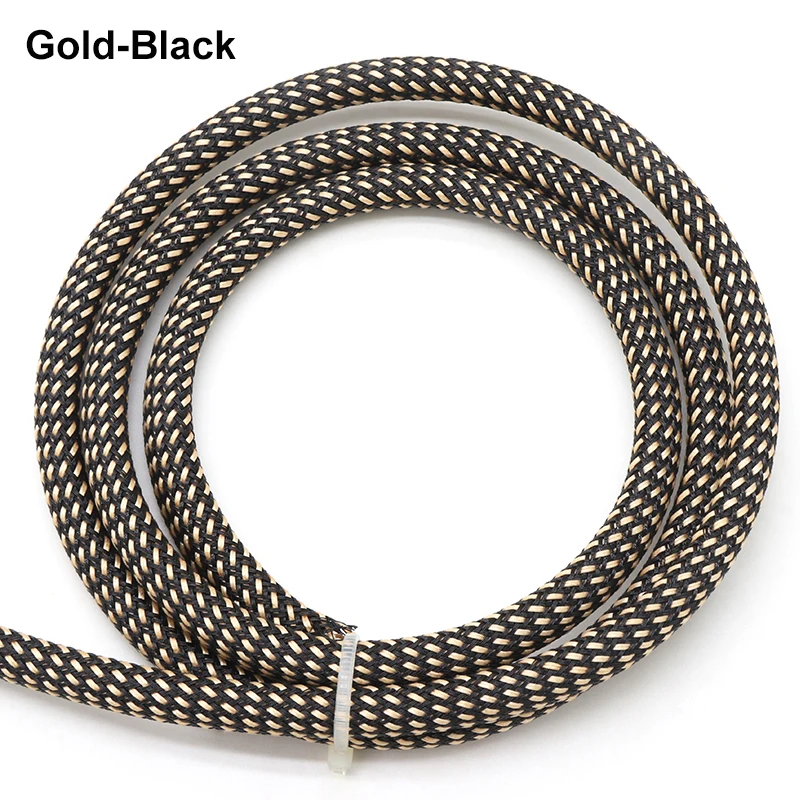 1~50m Gold-Black PET Braid Sleeve 2/4/6/8/10/12/14/16/20/40mm High Density Insulated Wire Protector Snake Skin Cable Wrap Sheath