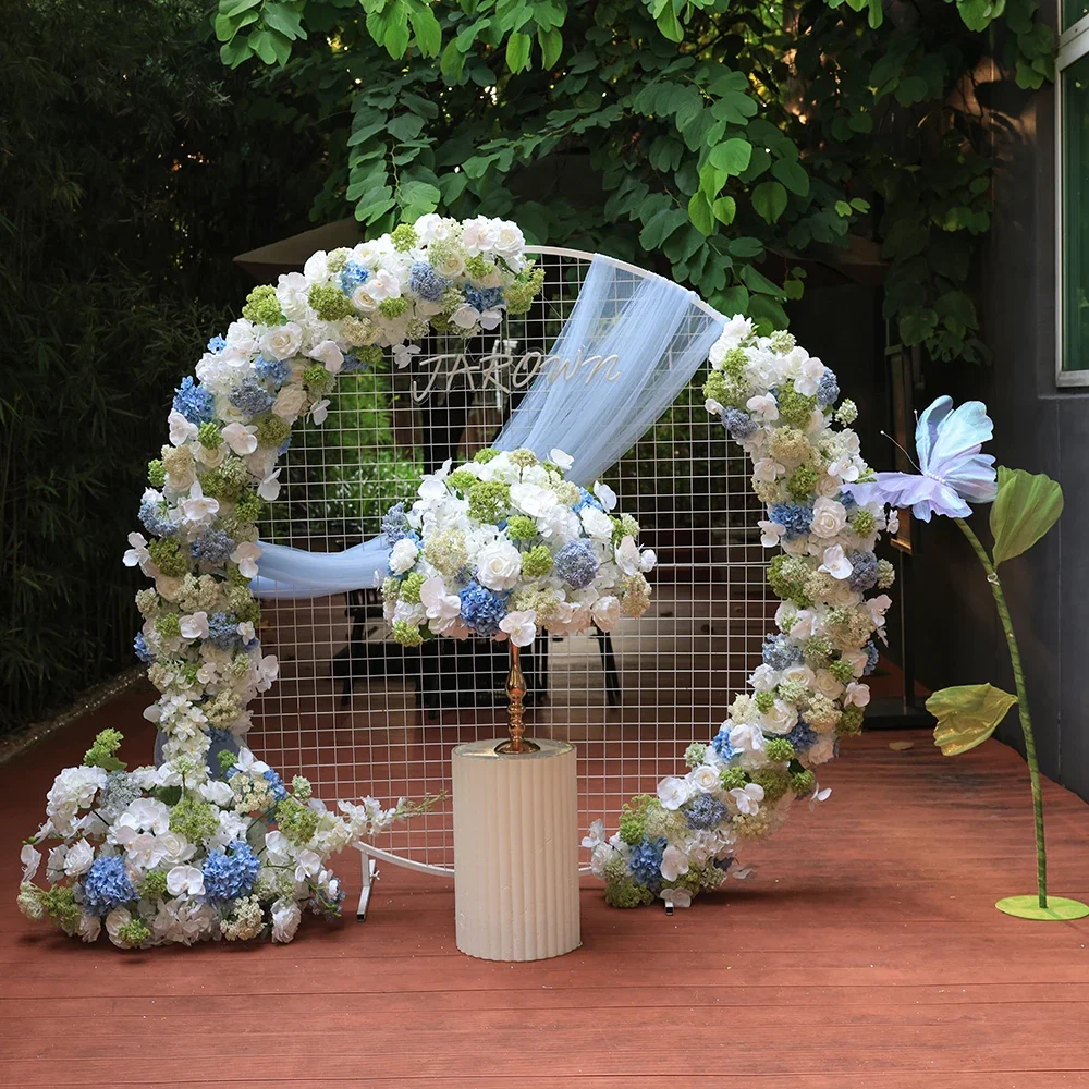 Wedding Decorations White Blue Rose Hydrangea Plant Floral Runner for Event Backdrop Decors Baby Shower Table Centerpiece